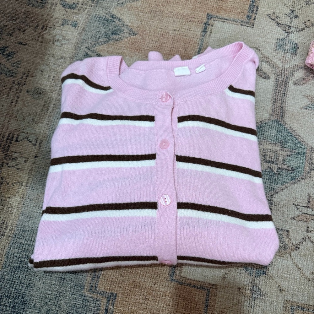 Pink Striped Button Cardigan